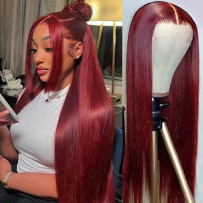 Burgundy 99j 13×4 13×6 Hd Lace Frontal Straight Hair Lace Front Wig Real Hair 4×4 Lace Closure wigs Female Real Brazilian Hair