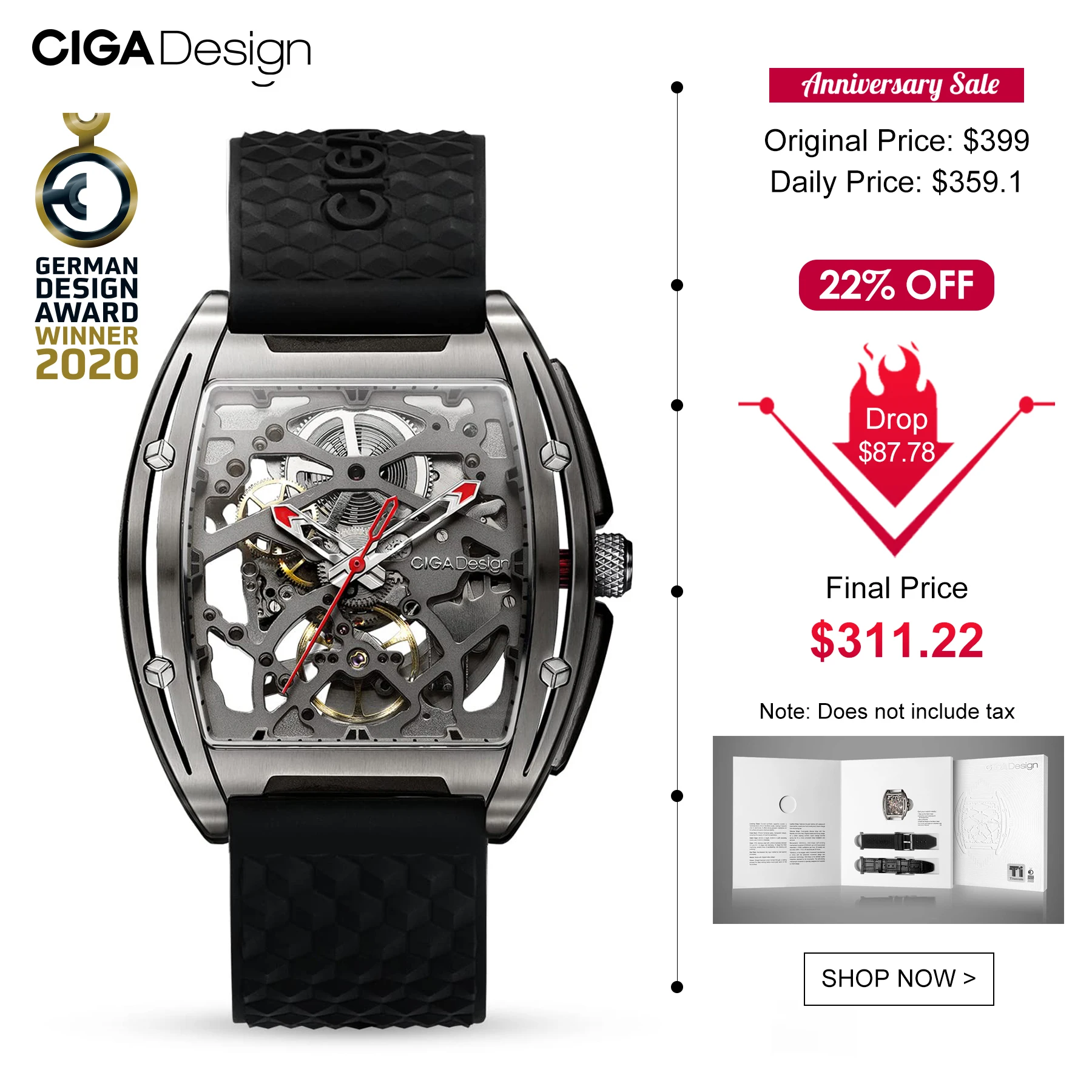 CIGA Design Z Series Skeleton Mechanical Titanium Watch for Men 2024 Luxury Automatic Movement Tonneau Wrist Watches Timepiece