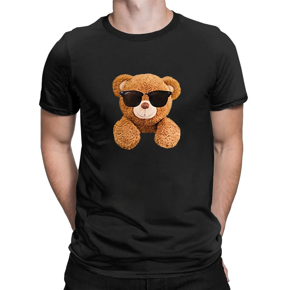 CLOOCL Cartoon Bear T-shirts Fashion Pocket Animals Stickers Printed T-shirts Summer Short Sleeve Shirts Mens Women Cotton Tees