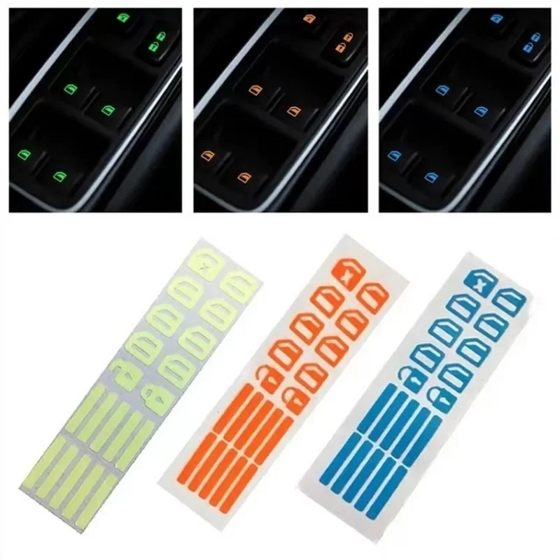 Car Window Lifter Switch Night Fluorescent Button Luminous Sticker Decals Cars Interior Stickers Auto Accessories