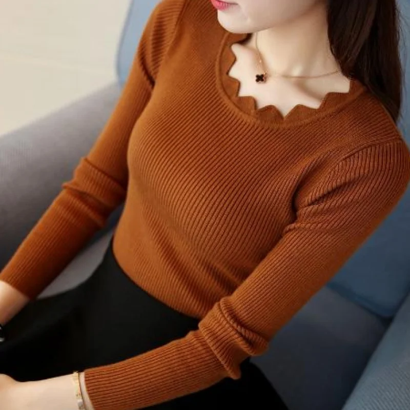 Casual Solid Sweater Women Knitted Slim White Pullover Long Sleeve Tops 2023 Autumn Winter Butterfly Neck Jumper Female 7167 50