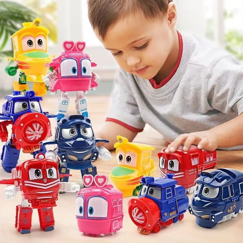 Children Cartoon Trains Deformation Robots Model Toys Plastics Train Action Figure Deformation Robot Car Anime Game Kids Gifts