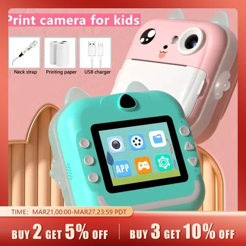 Children Polaroid Kids Camera Instant Print Mini Digital Video Camera for Kids 1080P HD Screen Outdoor Toy Print Thermal Paper