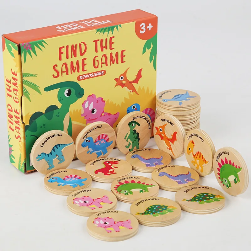 Children Wooden Toy Memory Find The Same Dinosaur Matching Jigsaw Puzzle Game Montessori Baby Educational Toys For Kids