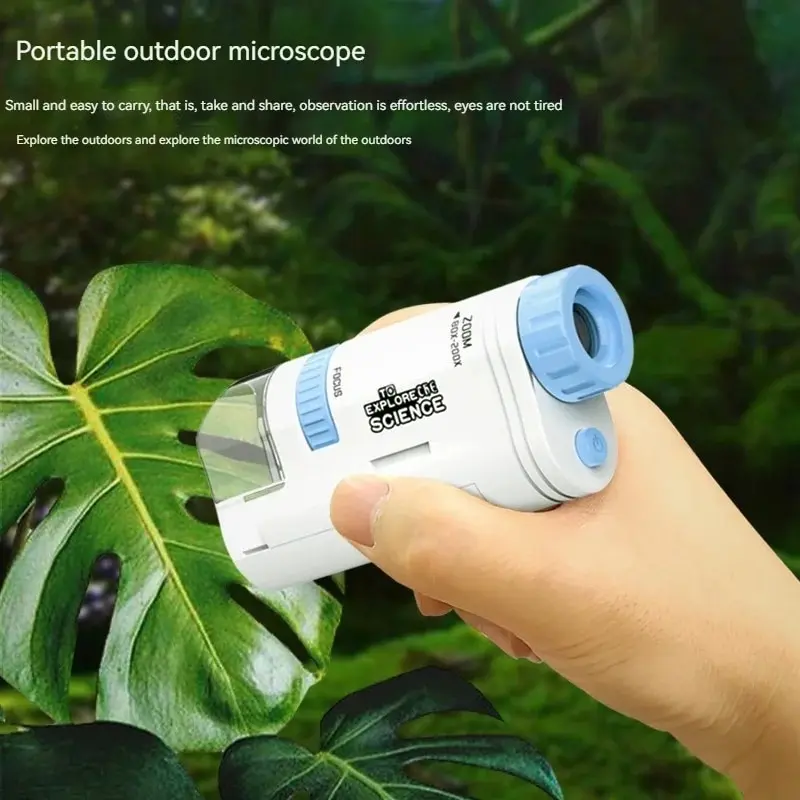 Children’s Portable Optical Microscope 200 Times With LED Lights Outdoor Handheld Exploration Educational Toys Science Experimen