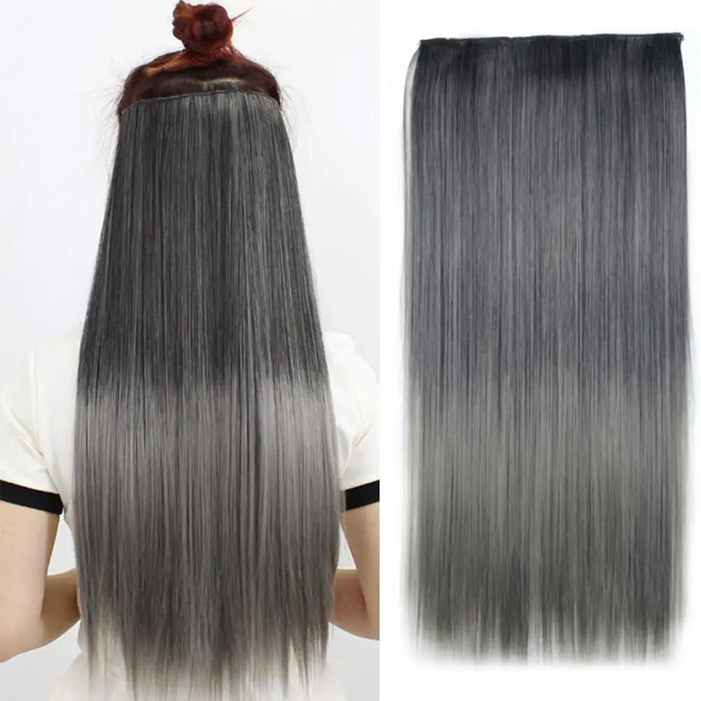 Clip Wig Heat-Resistant Ombre Colors Ultra Long Extensions Straight Hairpiece High Temperature Fiber False Hair for Female