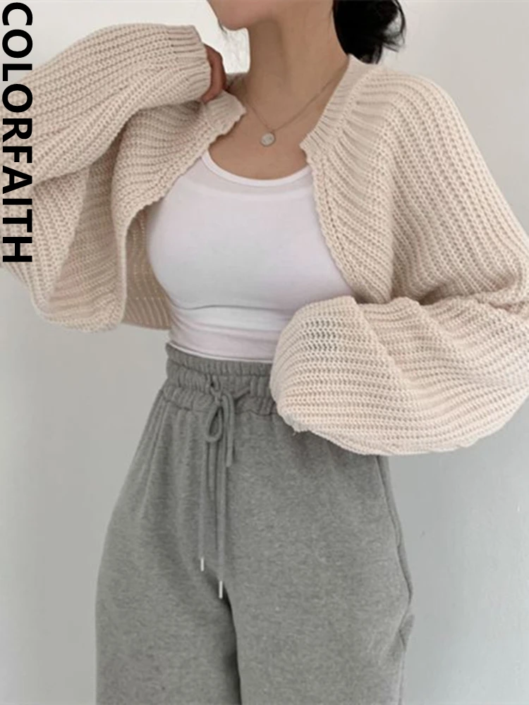 Colorfaith SWC1653 New 2023 Chic Korean Fashion Short Cardigans Knitted Poncho Women Summer Elegant Vintage Minimalist Lady Tops
