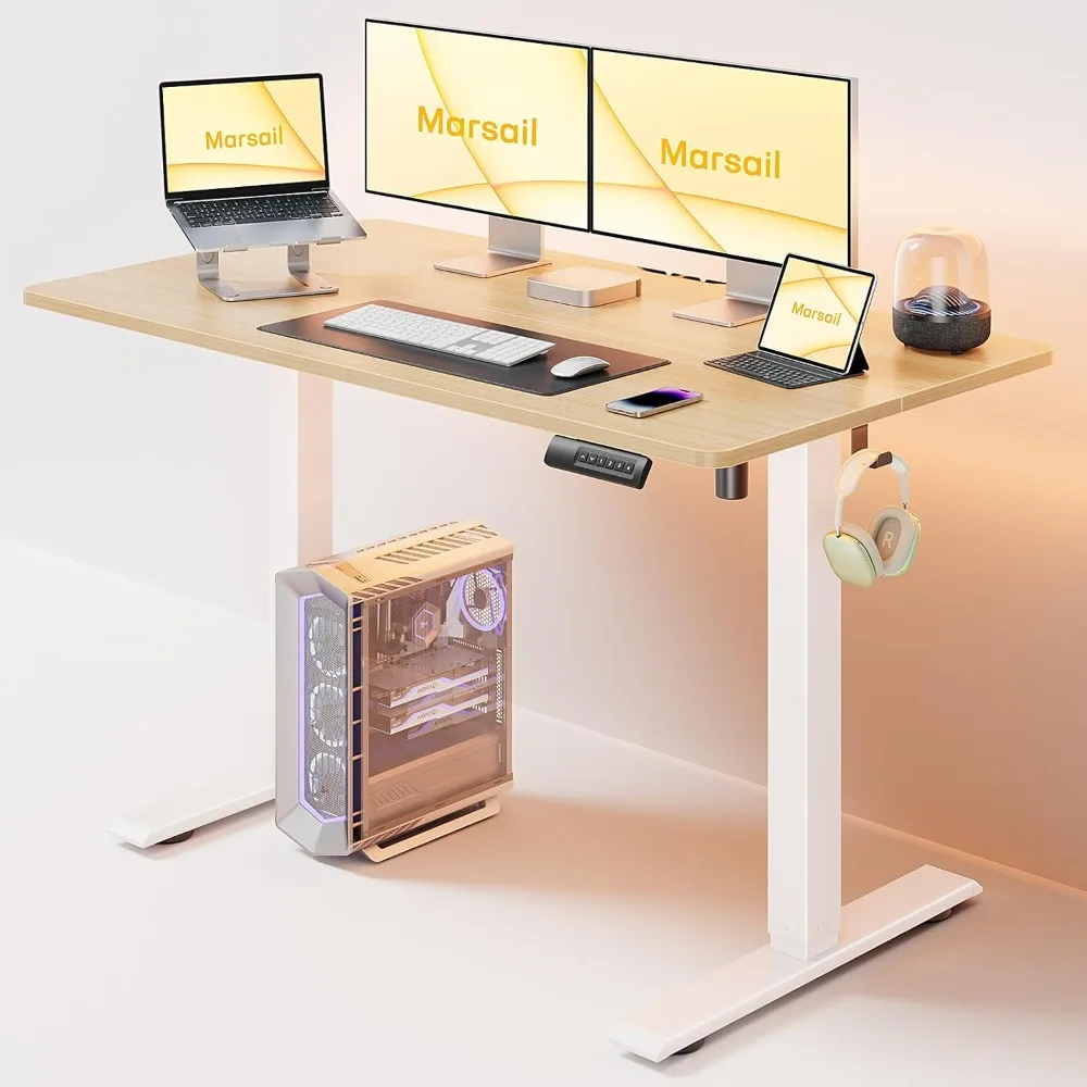 Computer desk, 48 * 24 inch height adjustable office desk with headphone hook, computer office desk workstation, computer desk