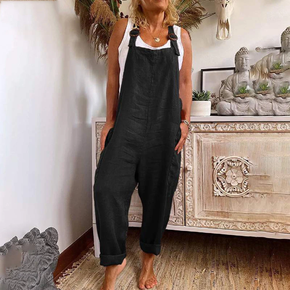 Cotton Blend Plus Size Jumpsuit Women 2023 AutumnCasual Solid Overalls Bodysuits Oversized Wide Leg Pants Female Clothing  Rompe