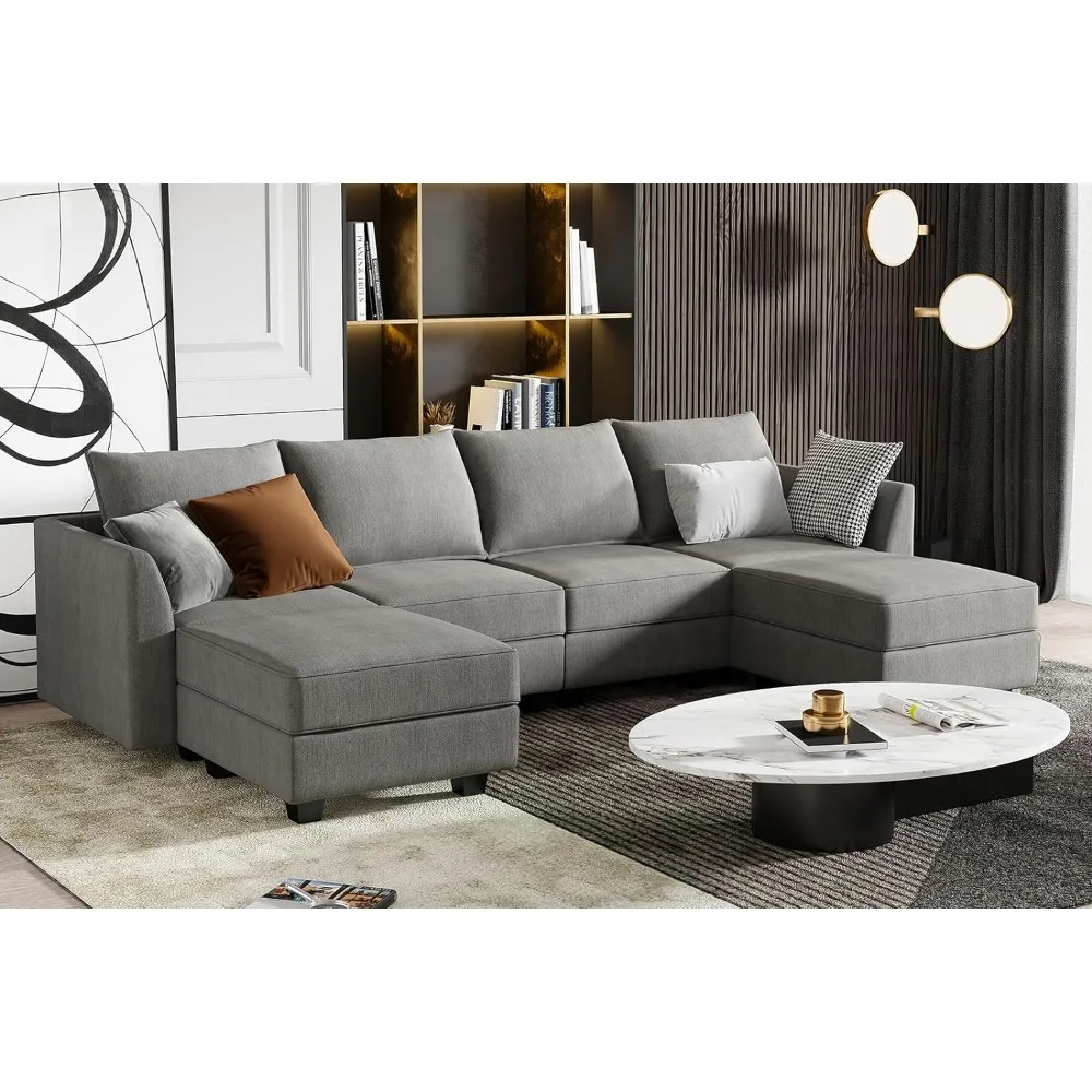 Couch U Shaped Couch with Storage, Modular Sectional Sofa for Living Room, Grey Sofa