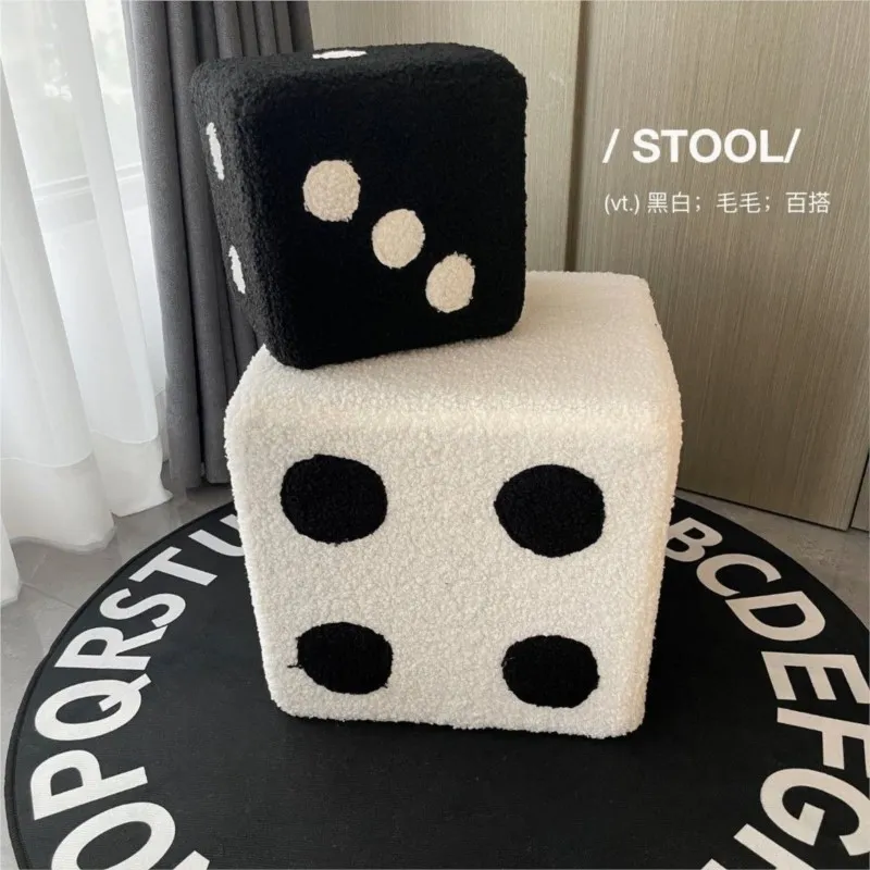 Creative Cubic Imitation Lamb Wool Funny Shoes Stool Bedroom Decorative Dices Stool Living Room Mobile Furniture Home Decoration