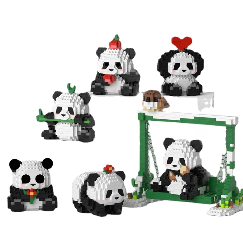 Creativity Mini Panda Model Building Blocks Huahua Animal Bricks Children’s Educational Assembly Desktop Ornament Toys for Kids