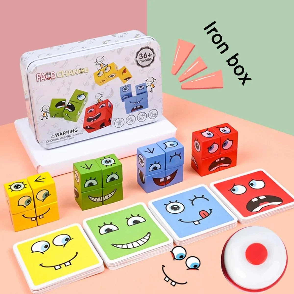 Cube Face Change Building Blocks Board Game Wood Puzzle Montessori Expression Wooden Blocks Blocos For Children Kids Toys Gift