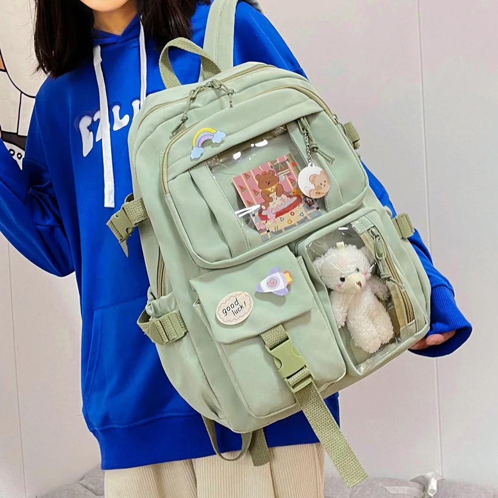 Cute Nylon School Backpack for Girls Teenage Student Women Backpack Multi-Pocket Schoolbag Kawaii Laptop Book Bag Pack Mochila