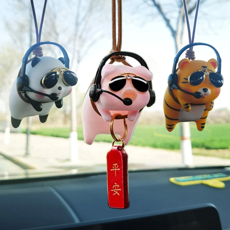 Cute Panda/Pig/Tiger Car Pendant Auto Rearview Mirror Pendants Swing Pig Coche Interior Decoraction Accessories Creative Gift