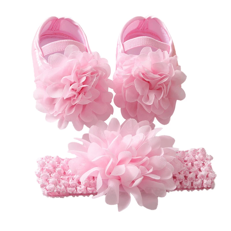 Cute Satin Cloth Flower Princess Shoes + Headband Set – Soft Sole Toddler Walking Shoes for Baby Girls 0-18M