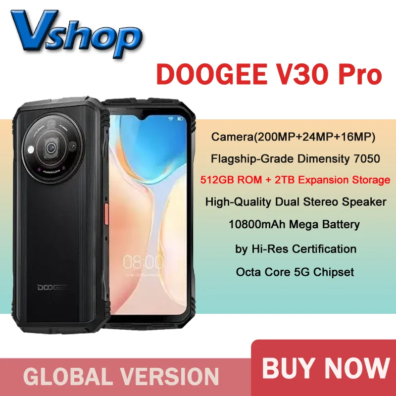 DOOGEE V30 Pro Rugged Phone 12GB+512GB 200MP 10800mAh Battery 6.58