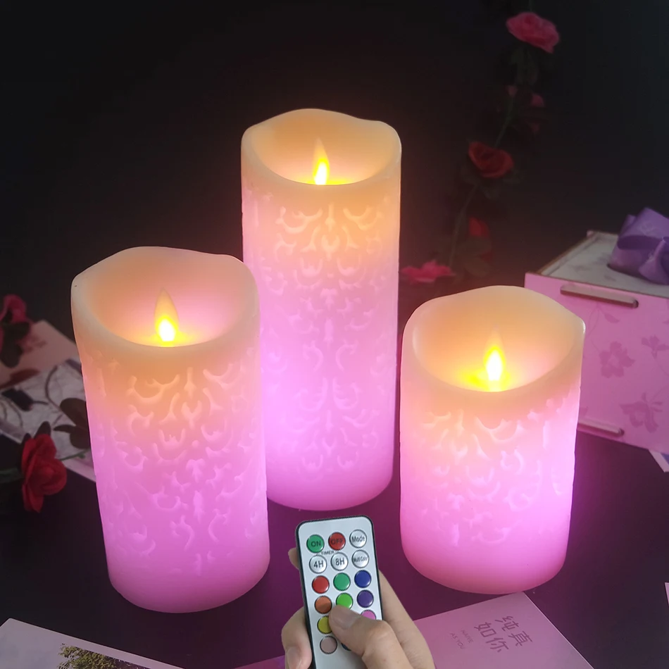 Dancing Flame LED Candles With RGB Remote,Wax Pillar Candle For Wedding Decoration,Room Night Light/Atmosphere Lamp/Home Decor.