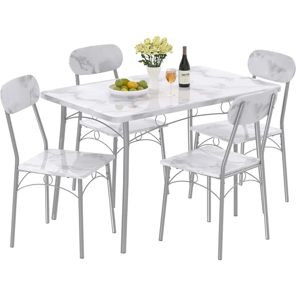 Dining Set 5 Piece Dinette Kitchen Home Furniture Table & Chair for 4 Breakfast Nook and Small Space Living Room Chair White