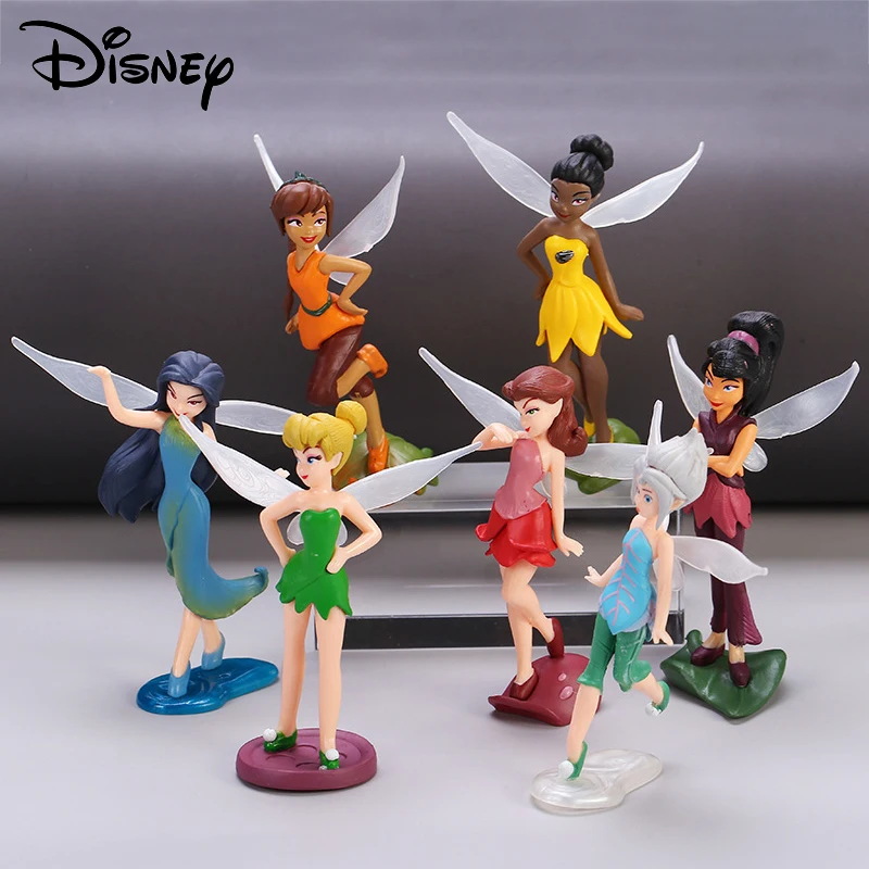 Disney 7pcs Tinkerbell Flower Faery Fairy Elf Princess Pvc Anime Action Figure Mini Model Figurine Doll Toys For Children’s Gift