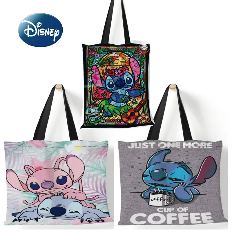 Disney Stitch Large Capacity Shopping Bags Tote Bags Anime Lilo and Stitch Women’s Canvas Handbags  Girls Gifts  35x40cm