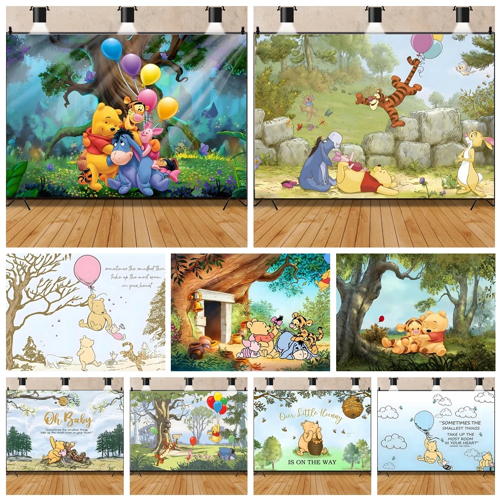 Disney Winnie the Pooh Party Background for Kids Baby Shower Newborn Boy Girl 1st Birthday Photo Area Custom Backdrop Decoration