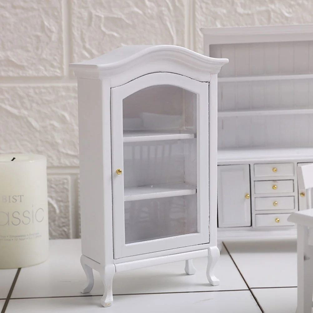 Display Cabinet Dollhouse Mini Furniture Handmade Model Miniature Desk Wooden White