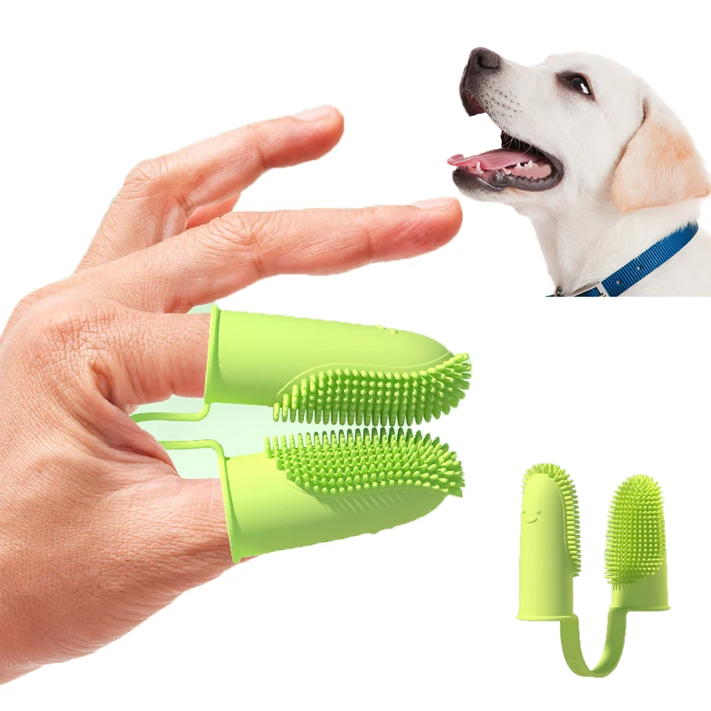 Dog Soft Double Finger Toothbrush Pet Teeth Cleaning Brushes Dogs Bad Breath Care Tpr Toothbrush Accessories