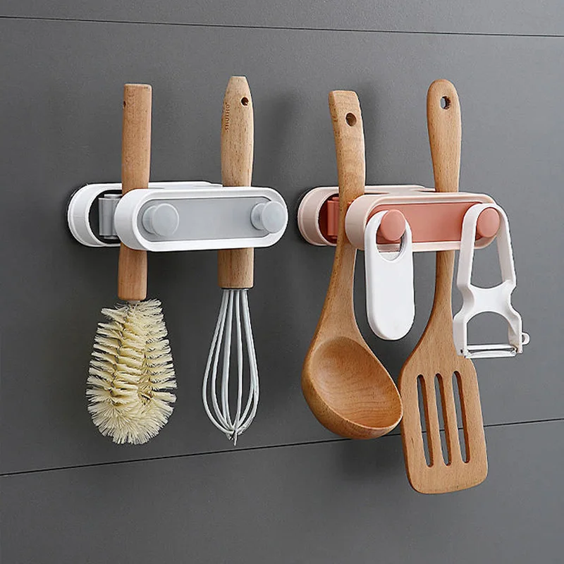 Double Mop Broom Holder Rack Grippers Clips Wall Mount Home Appliance Multi-Purpose Hooks Kitchen Bathroom Organizer