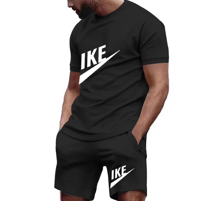 E Men’s short-sleeved T-shirt and jogging pants set, sports goal, informal, summer season, two-piece set