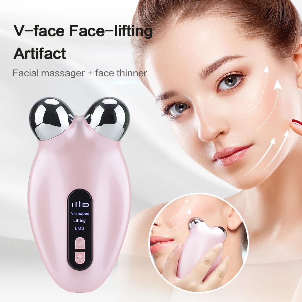 EMS Mirocurrent Facial Skin Massager Face Lifting Machine V-Face Roller Skin Rejuvenation Tighten Anti-Wrinkle Beauty Device