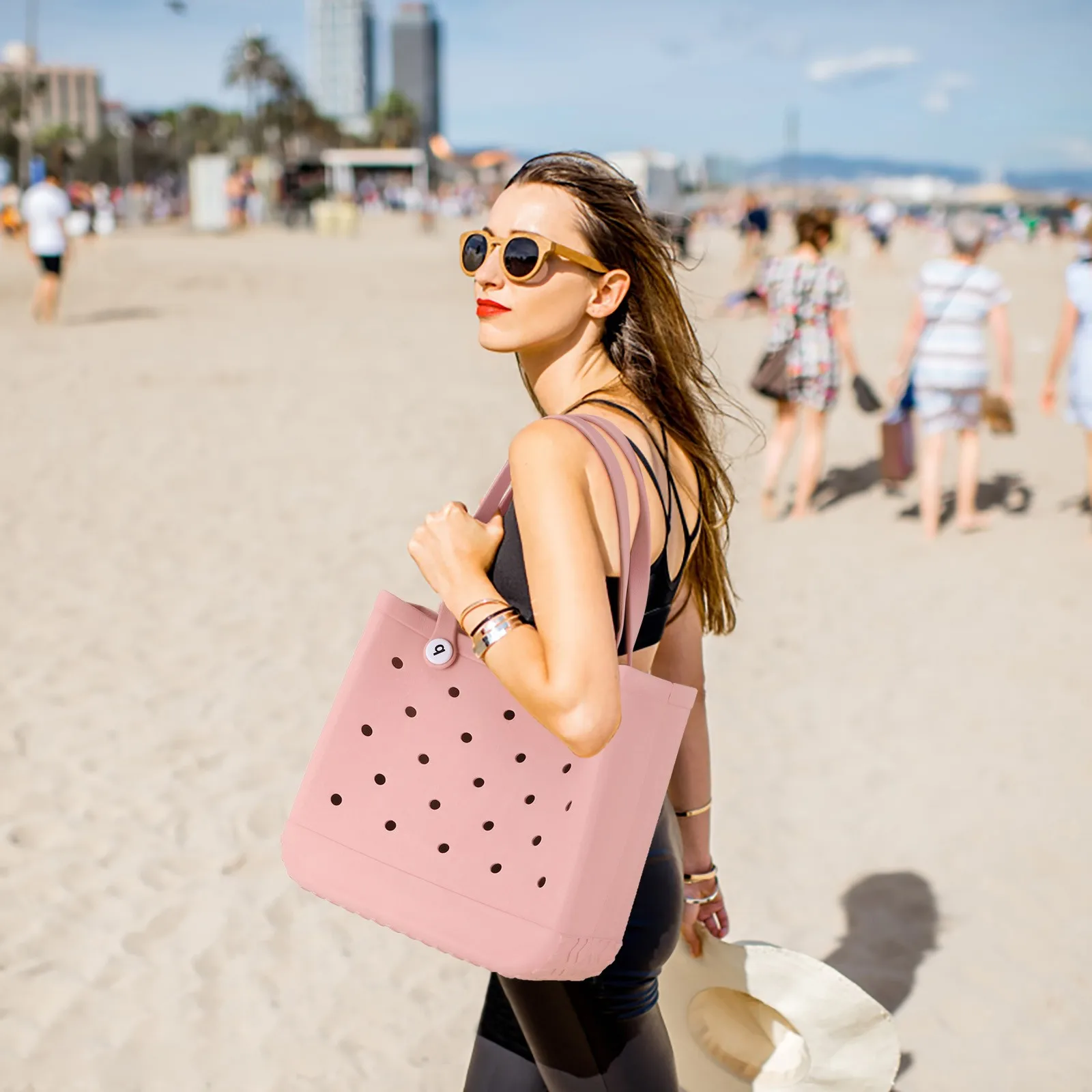 Extra Large Boggs Beach Bag Summer EVA Beach Basket Women Picnic Tote Bag Holes Waterproof Handbag Pouch Shopping Shoulder Bag