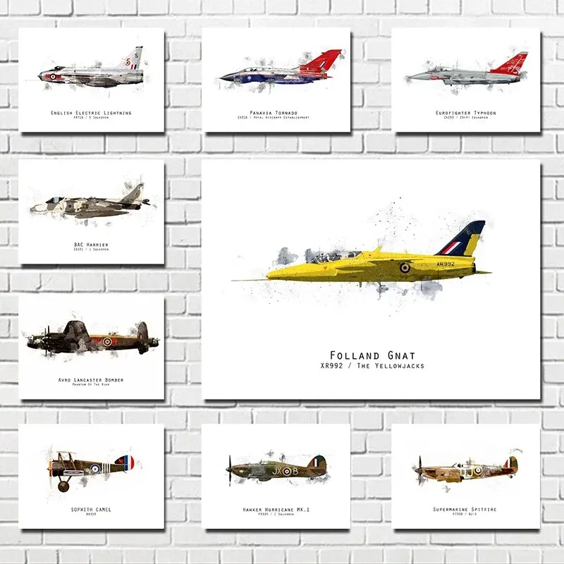 F1-F16 Aircraft Fighter Poster for Military Fans and School Education Spitfire Airplane Living Painting Wall Art Ideal Home Deco