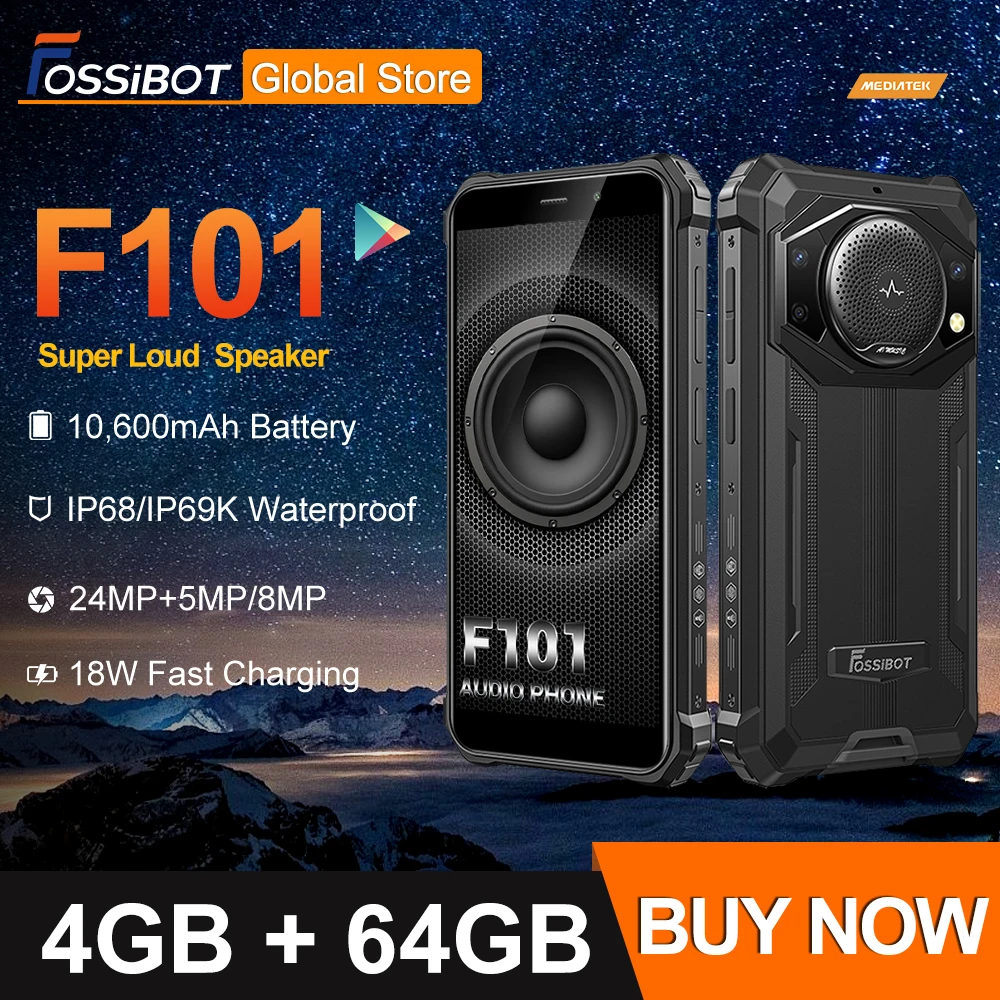 FOSSiBOT F101 Rugged Smartphone,10600mAh Battery,4GB 64GB Cellphone,24MP Camera,5.45