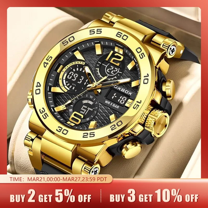 FOXBOX Business Watch Men Fashion Diver Watch Men Top Brand Luxury Sport Waterproof Military Chronograph Relógio Masculino+BOX