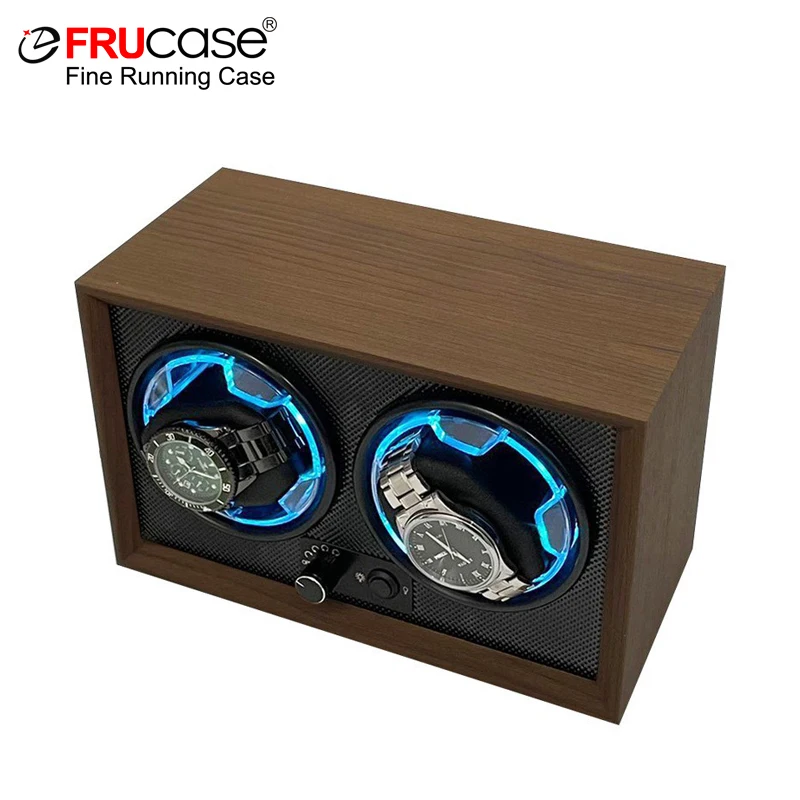 FRUCASE Wooden Watch Winder for Automatic Watches 2 Rolex Box Jewelry Display Collector Storage  with Light