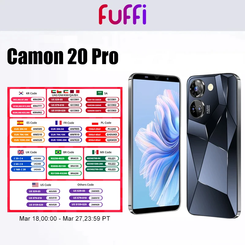 FUFFI Camon 20 Pro Smartphone Android 5.0 inch 16GB ROM 2GB RAM 2+8MP Camera 2000mAh Cellphones Dual SIM Mobile phones