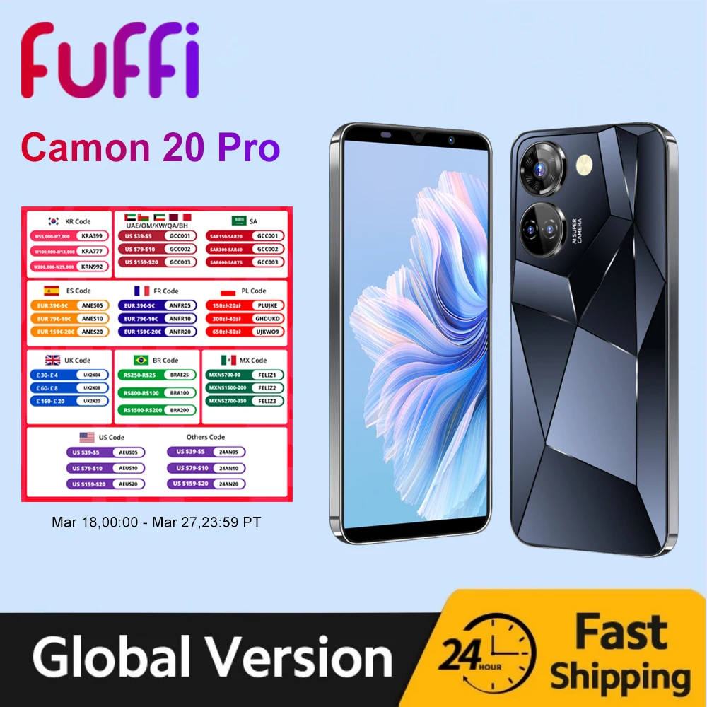 FUFFI-Camon 20 Pro Smartphone Android 5.0 inch Dual SIM 2000mAh Mobile phones 16GB ROM 2GB RAM 2+8MP Camera Original Cellphones