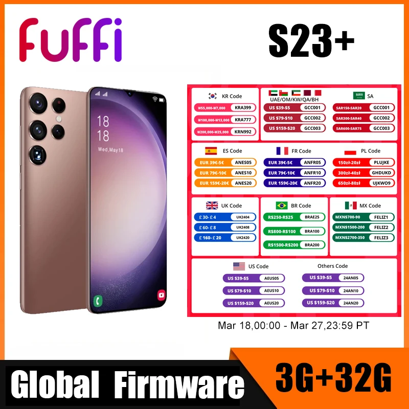 FUFFI S23+ Smartphone Android 6.3 inch 3+32GB 3000mAh Dual SIM Mobile phones 5+8MP Google Play Store Original Cellphones celular