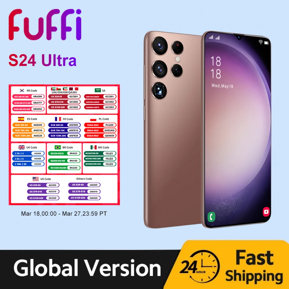 FUFFI-S24 Ultra,Smartphone Android 6.3 inch 3000mAh Battery 3+32GB ROM Mobile phones Google Play Store 5+8MP Original Cellphones