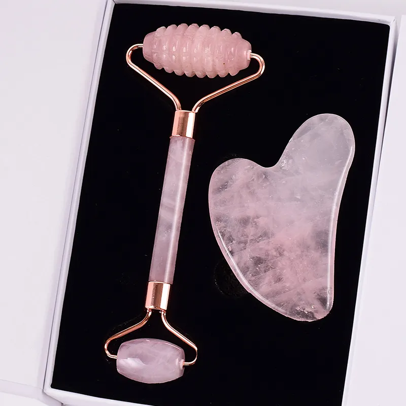 Face Care Massage Roller Natural Rose Quartz Gua Sha Tool Health Skin Acupuncture Massager Neck Slimming Anti Wrinkle Cellulite