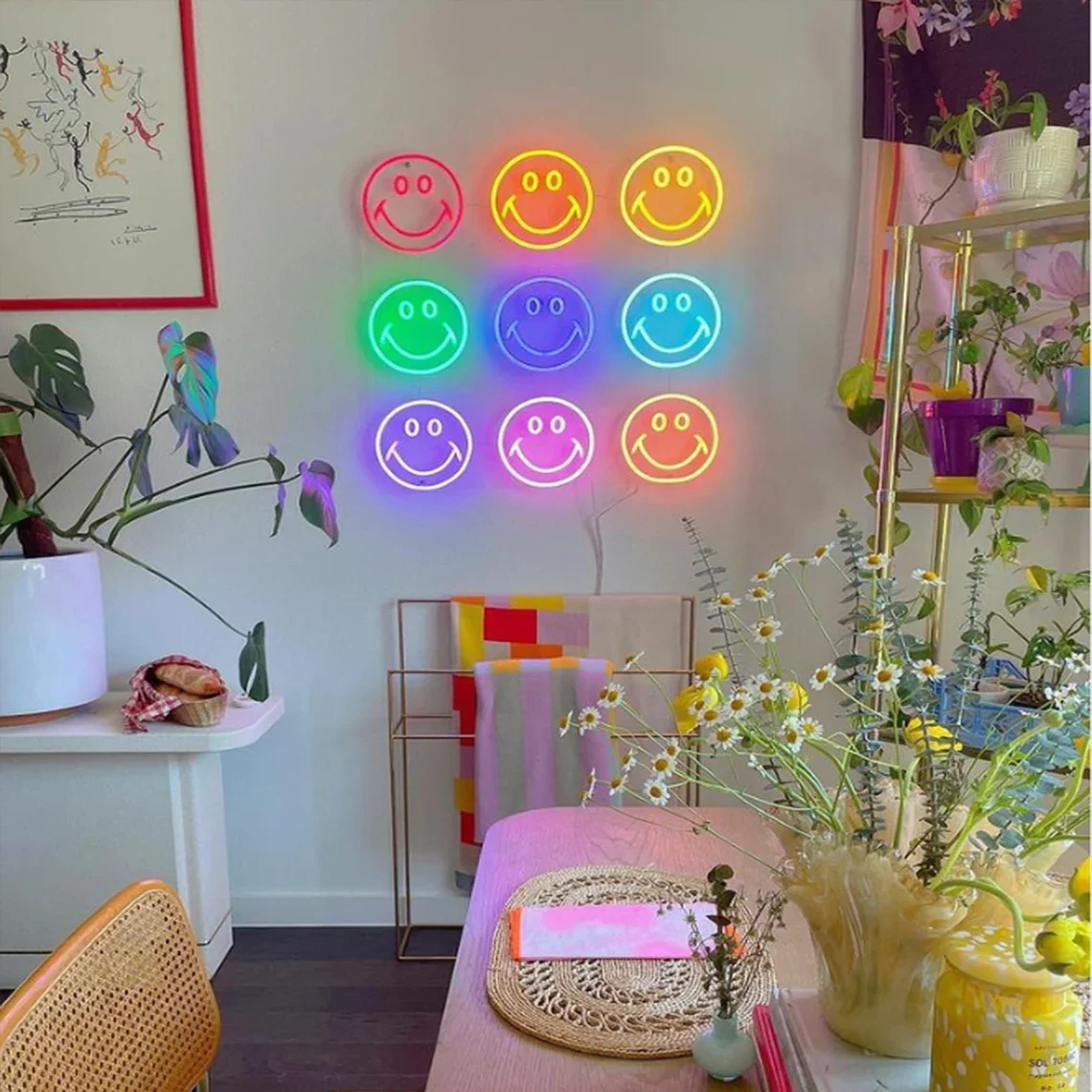 Face Led Neon Sign Happy Neon Sign Vintage Neon Sign Colorful Wall Art Smile Wall Light Decor Handmade Kids Baby Bedroom Lamp