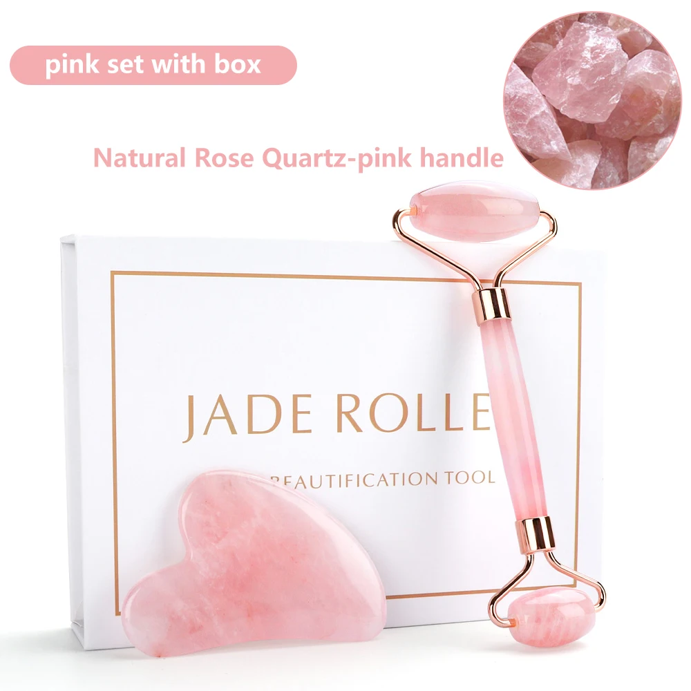 Facial Beauty Massage Roller Body Rose Gua Sha Love Heart-Shaped Double-Headed Natural Jade Relaxing Slimming Face Portable