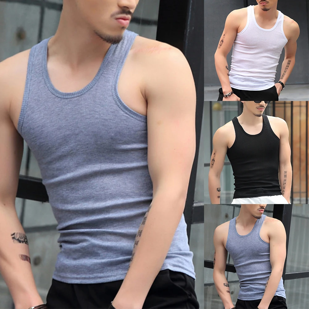 Fashion Men’s T-Shirts Tank Tops Undershirt Gym Workout Stringer Fitness T-Shirt Beater Underwear Vest Clothing For Man