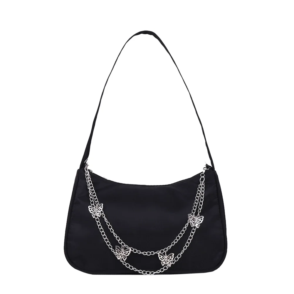 Fashion Women Butterfly Chain Shoulder Bags Pure Color Casual All-match Underarm Bags Elegant Ladies Small Hobos Handbags Purses