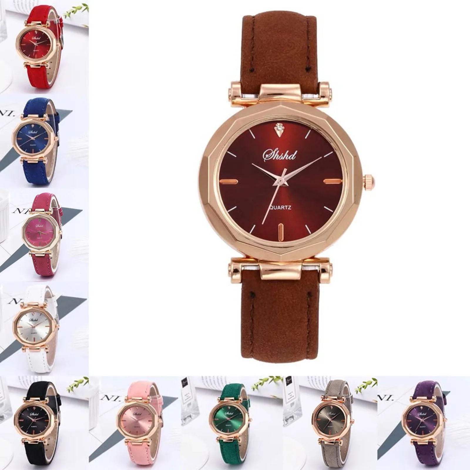 Fashion Women Leather Casual Watch Luxury Analog Quartz Crystal Wristwatch