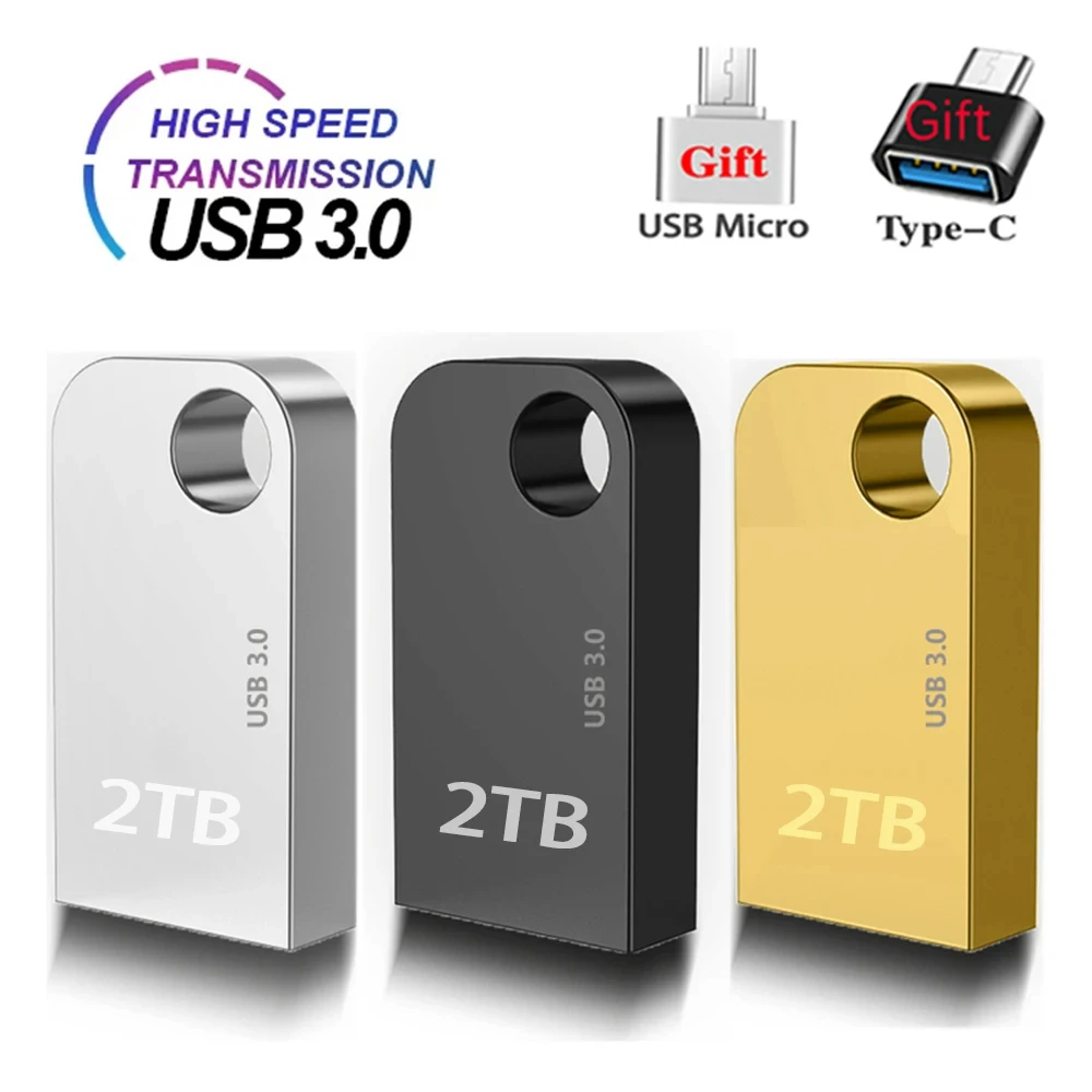 Flash Drive 2TB 3.0 USB Disk 2TB PEN DRIVE Free Shipping 2TB Pendrive 1TB Metal 2 in 1 Adapter PEN DRIVE Waterproof Mini U Disk