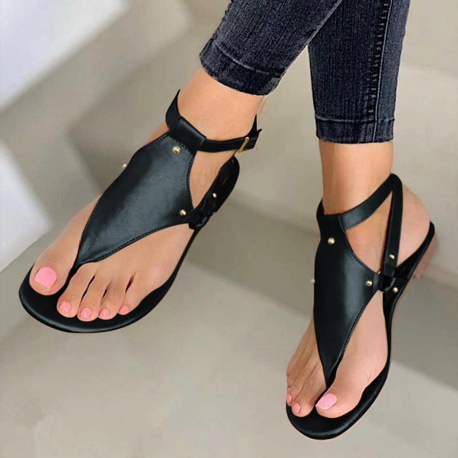 Flops Buckle Women‘S Toe Strap Sandals Ladies Flat Beach Flip Shoes Sandals Open Women’S Sandals