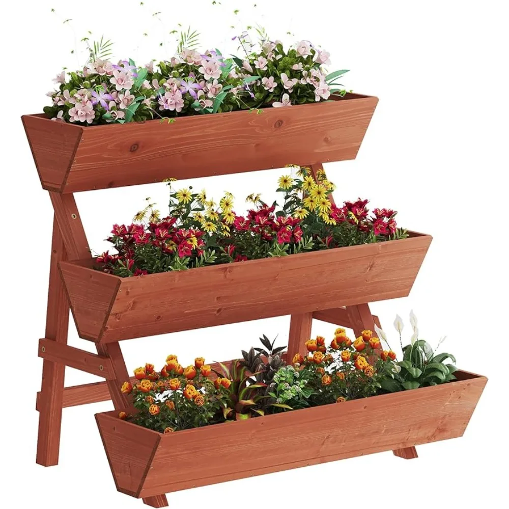 Flower Bar Flower Rack Plant Stand Shelf for Plants 3-Tiers Wooden Raised Garden Bed Home Outdoor Furniture