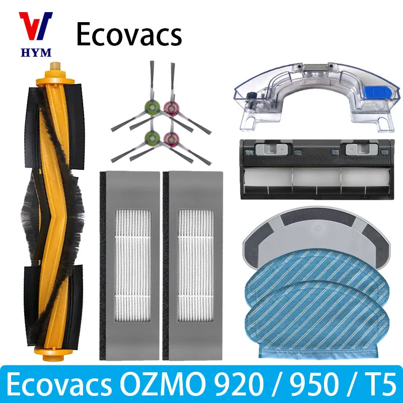 For Ecovacs Debot OZMO T5 / 920 / 950 Accessories Main Side Brush Water Tank Castor Wheel Filter Mop Vacuum cleaner spare parts